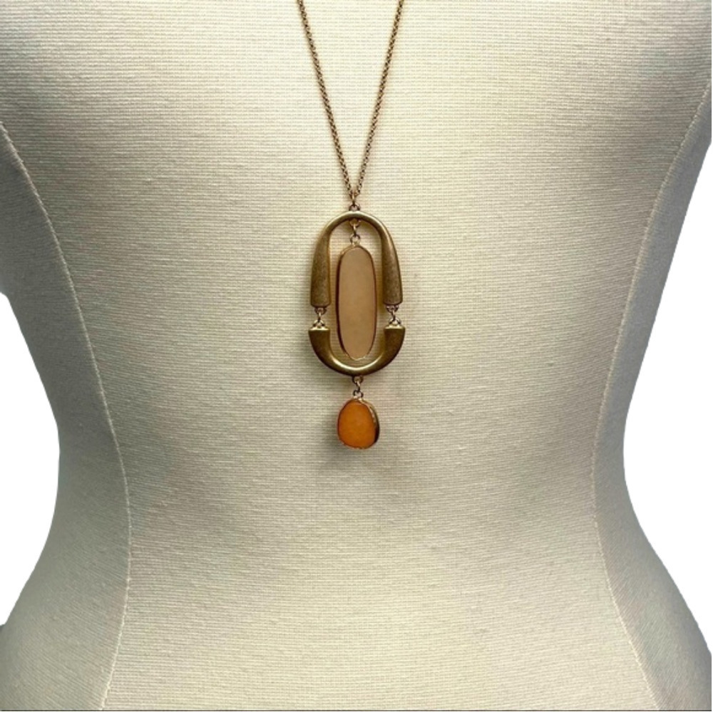 Nwt Brushed Gold Necklace with Stone Long